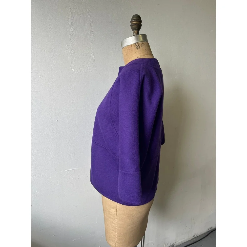 Michael Kors Purple Wool Open Front Jacket 3/4 Sleeve Collarless Boxy Crop 6